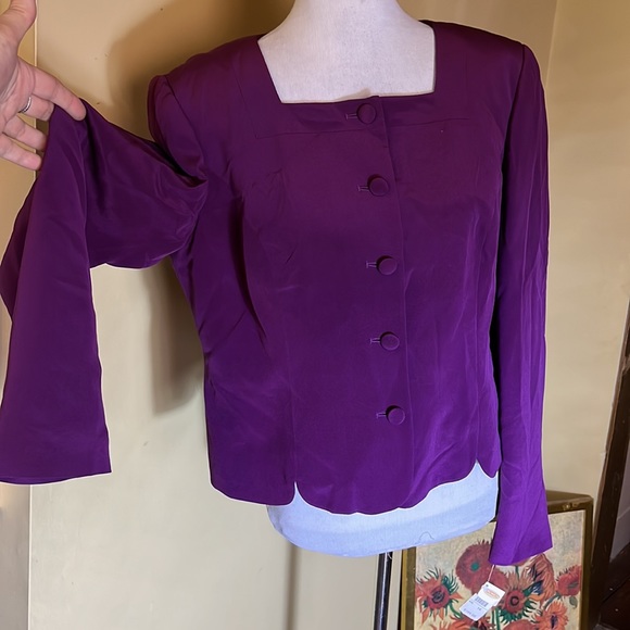 Vtg TALBOTS Size 14 100% Washed Silk Deep Plum Purple Scalloped Trim $188 NEW - Picture 4 of 16